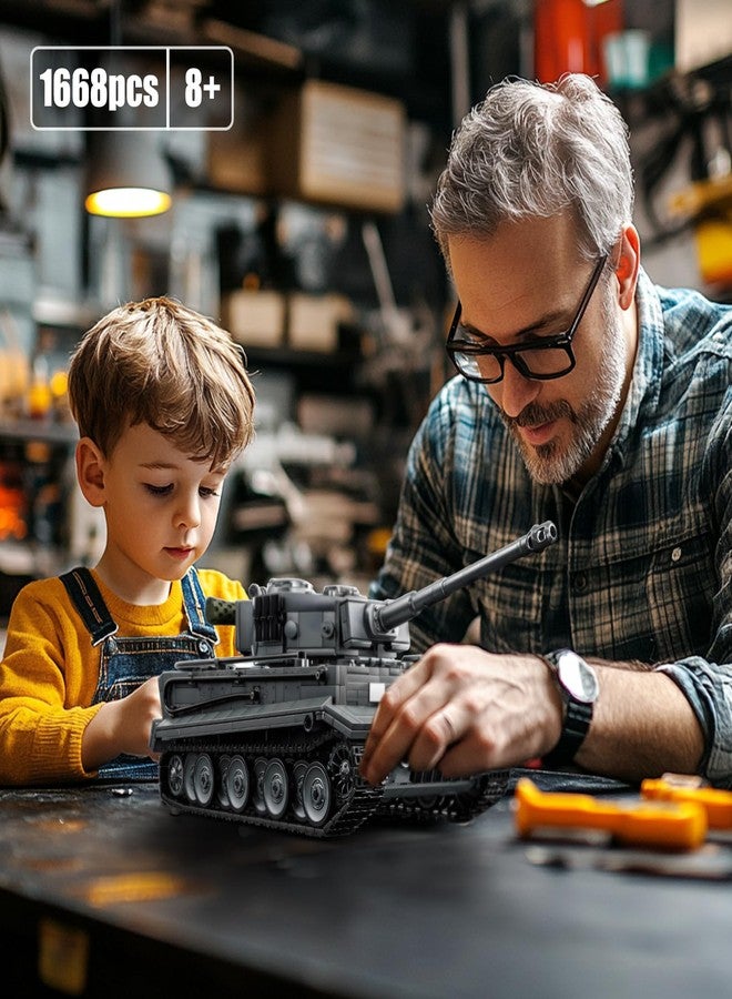TOY PLAYER مجموعة مكعبات بناء دبابة تايجر الثقيلة بمقياس 1:28 للبالغين، متوافقة مع مركبات ليغو العسكرية، نموذج تجميع تاريخي لدبابات الجيش في الحرب العالمية الثانية لمحبي الجيش، هدايا للمراهقين والأطفال من سن 8 إلى 14 عامًا (1668 قطعة) - Image 4